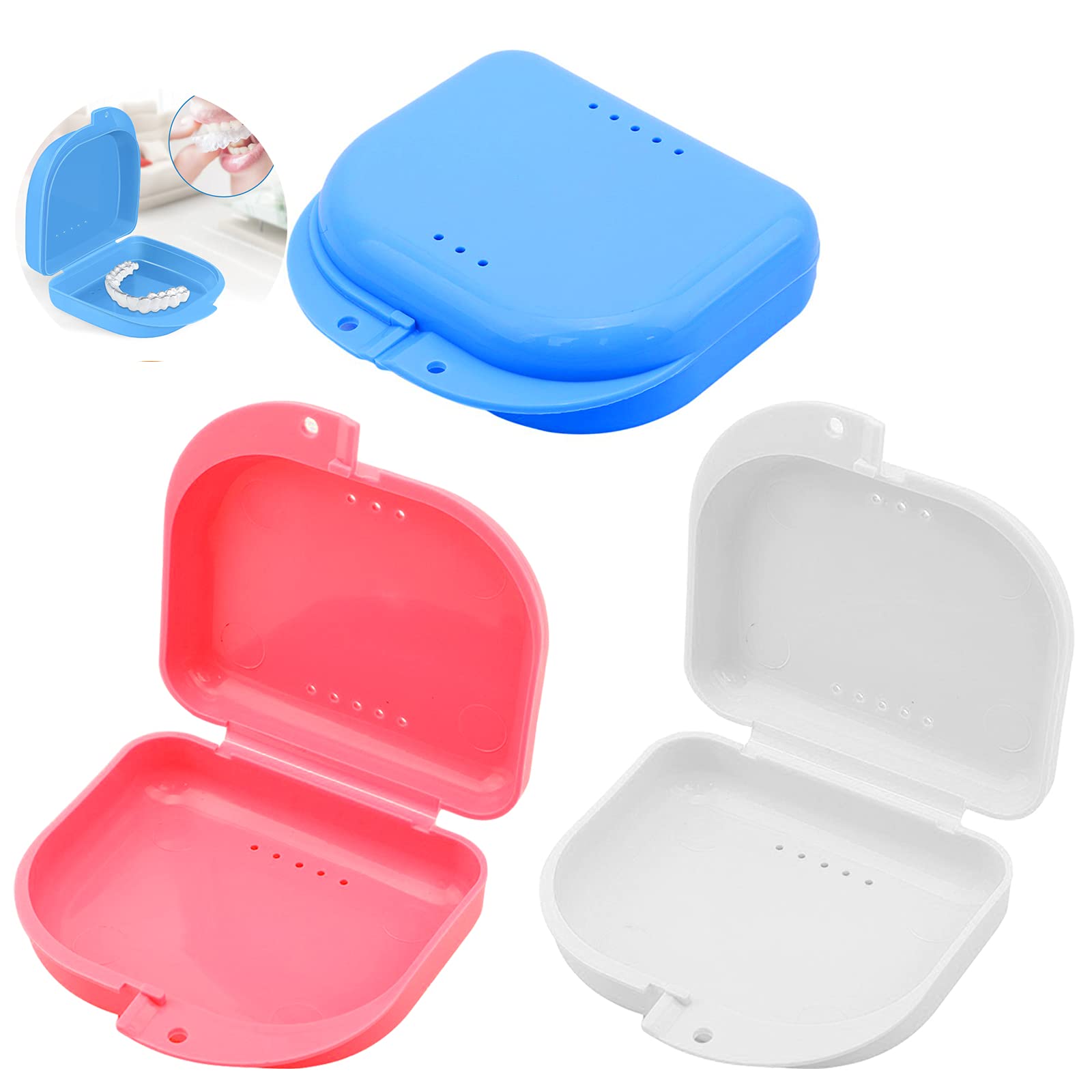 Retainer Case 2Pcs Retainer Box Dentures Case Braces Container Night Aligner Storage Holder Strainer Basket Travel False Teeth Protecting Cleaning B Cleaner - View #3