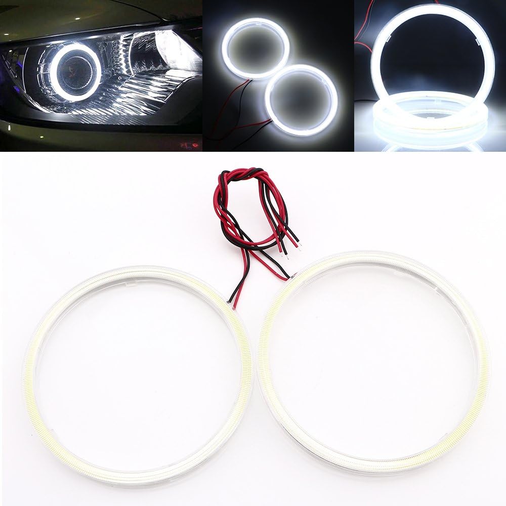 Qasim 1-Pair 120MM White COB Angel Eyes Halo Car LED Light Ring Halo Headlight DRL Lamp with Cover 12V