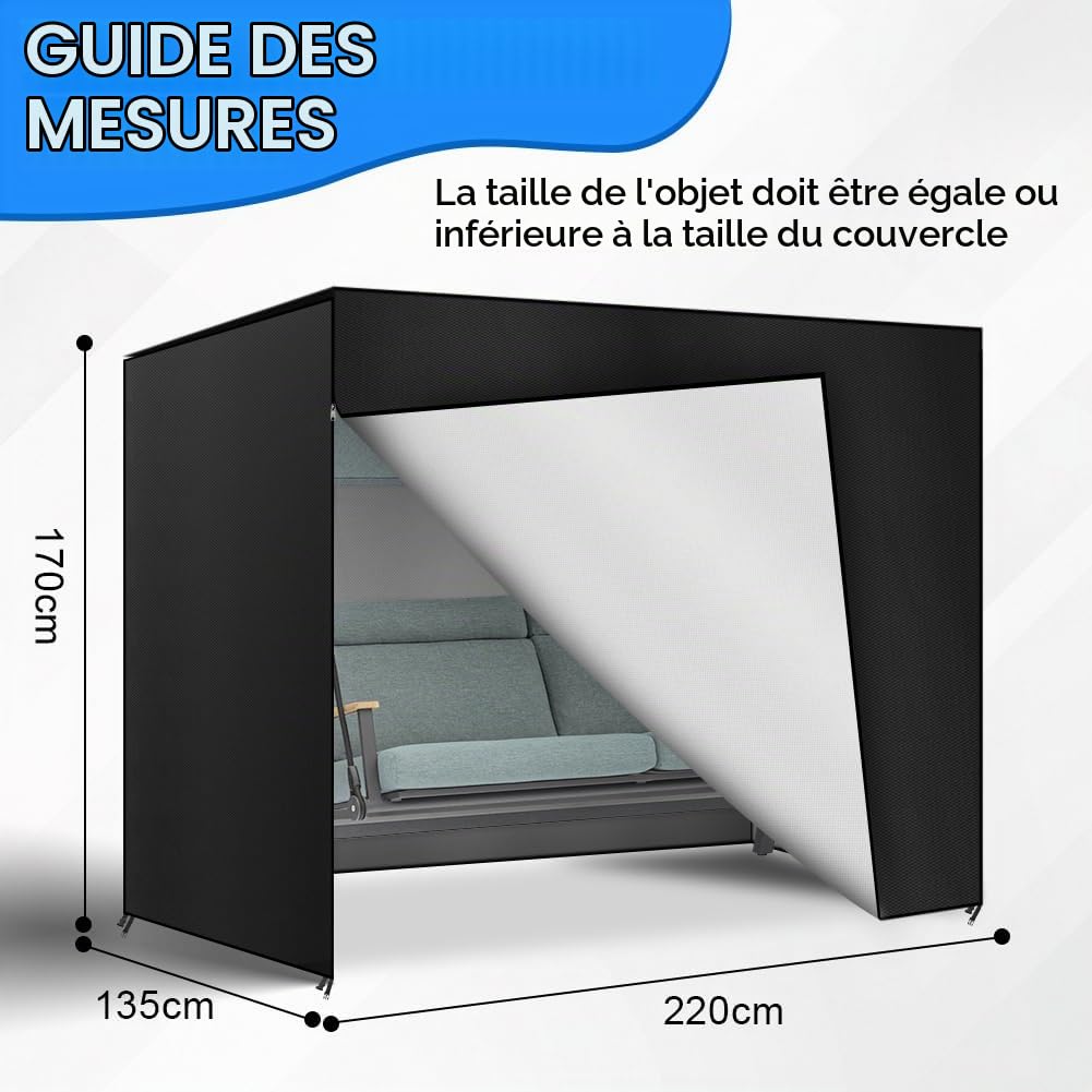 AOOWU Housse de Protection Balancelle de Jardin 3 Places Bâche Étanche 220 * 135 * 170CM, Imperméable et Anti-UV