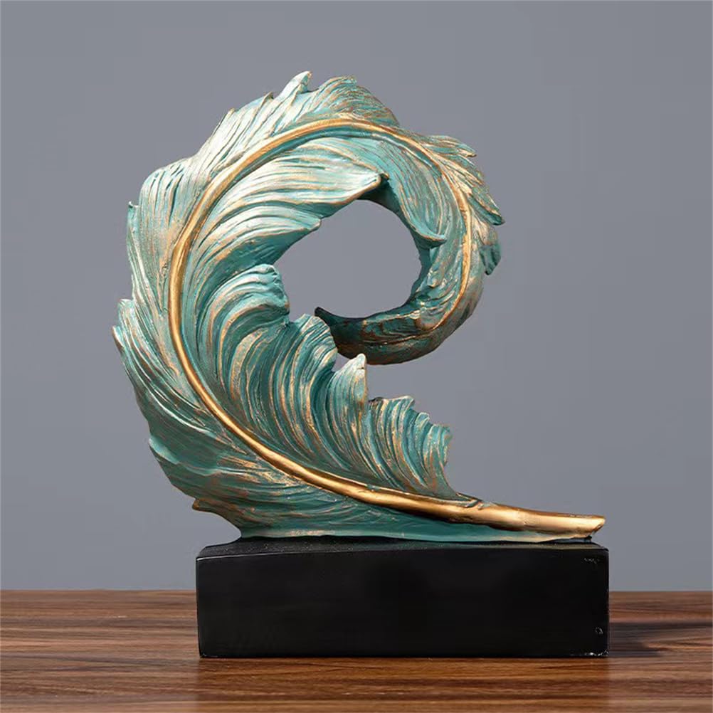 Estatua artística de escultura de plumas de resina, adornos de decoración de mesa de Feng Shui chino, decoración de escritorio de oficina con base, figuras abstractas para decoración del hogar