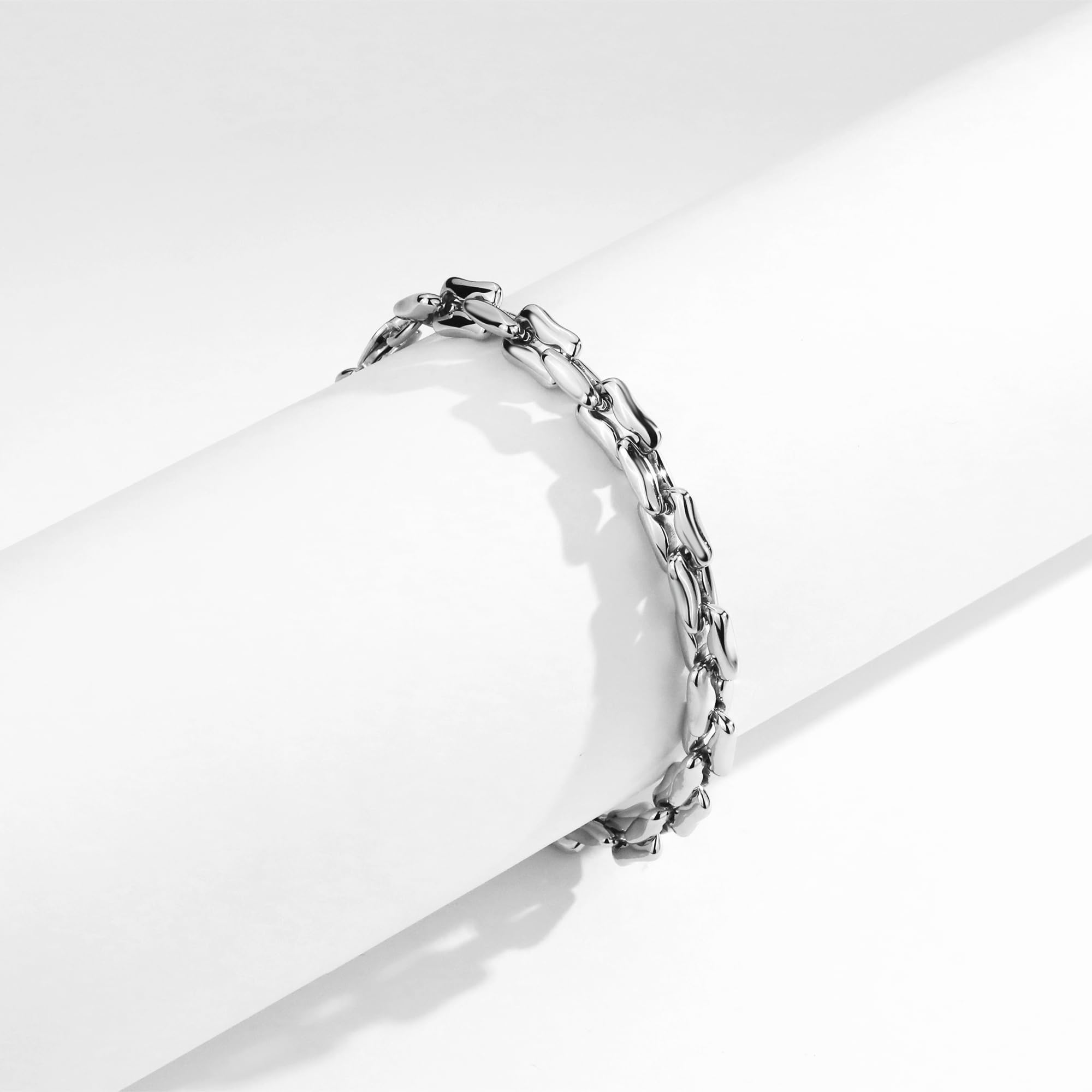 Pulseras de cadena de eslabones de plata para hombres y mujeres, 0.276 in, acero inoxidable, pulseras rectangulares sólidas y gruesas de 6.7/7.5/8.3 pulgadas, joyería de muñeca unisex, regalo 2