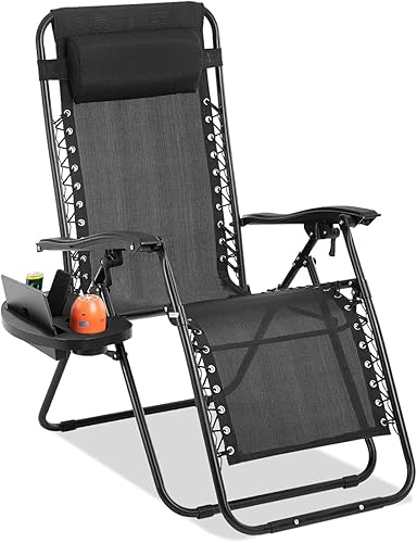 Zero Gravity - Silla de patio reclinable ajustable con soporte para vasos y almohadas plegable para jardín, para piscina, playa, terraza, patio,