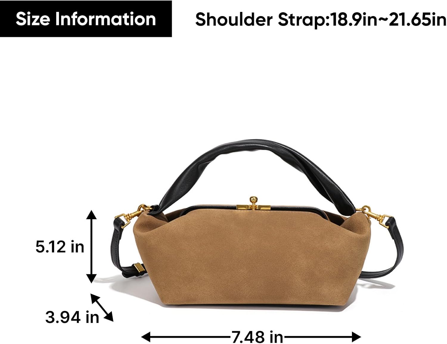 Suede Kiss Lock Shoulder Bag for Women, Vintage Slouchy Hobo Handbag, Soft Faux Suede Satchel with Detachable Strap - Image 6