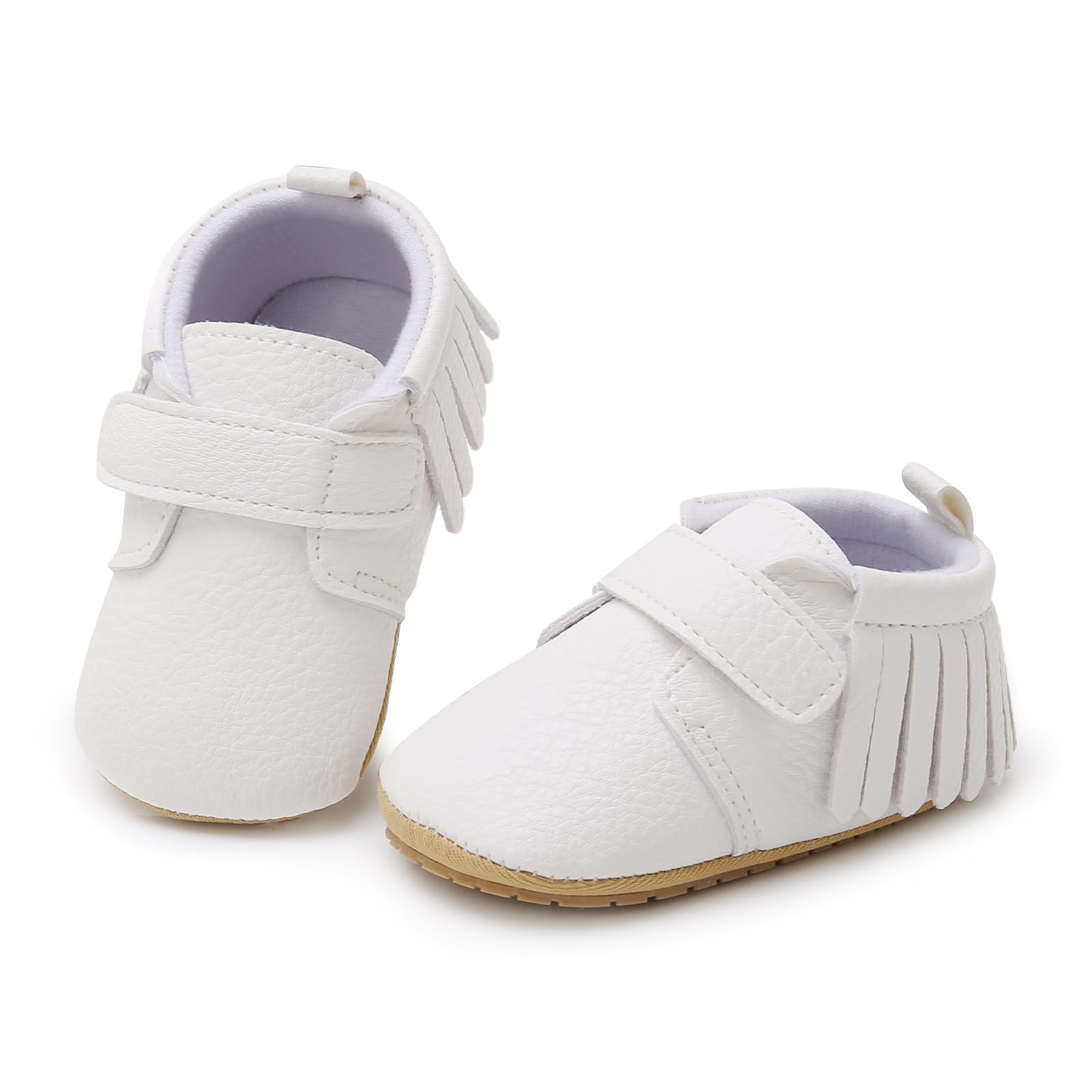 RVROVIC Baby Boys Girls Moccasins Sneakers Soft Sole Tassels Prewalker Anti-Slip Shoes(6-12 Months,C1-White)