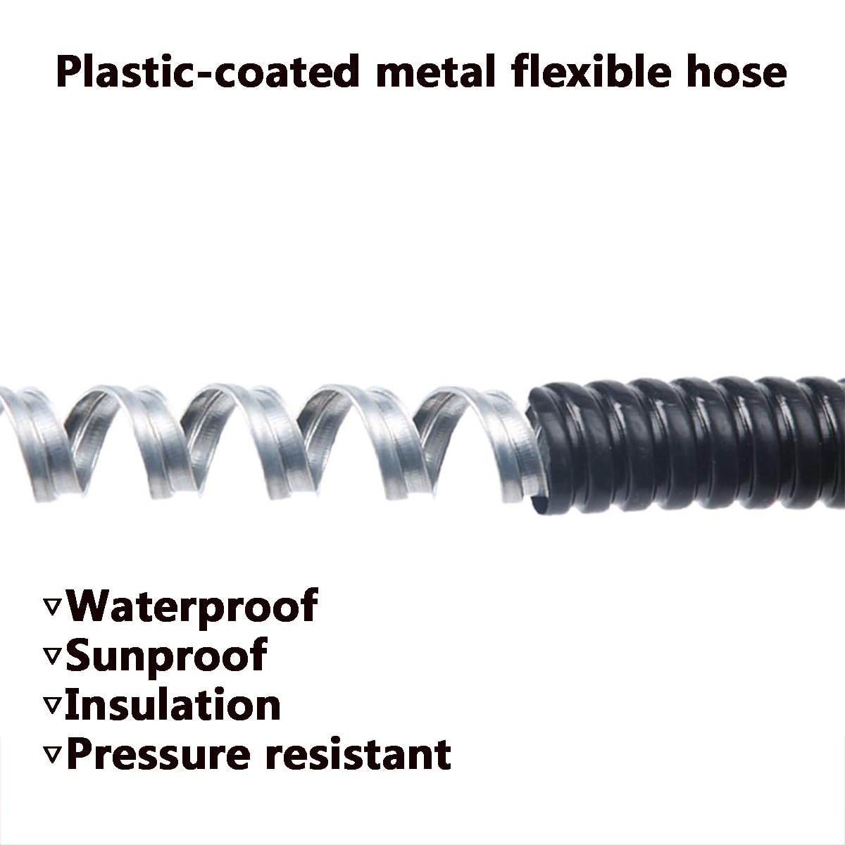 Guaina Flessibile Metallica Rivestita in Plastica Conduit Elettrico PVC Acciaio per Protezione Fili Interno Esterno,64mm 10m