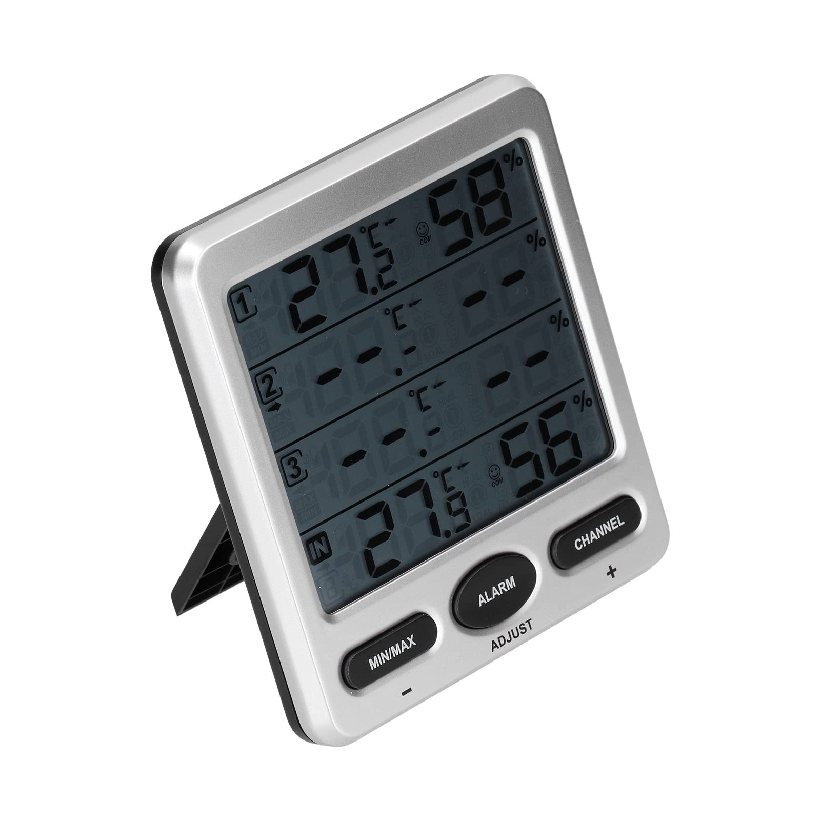 Innen- und Außenthermometer-Hygrometer mit 3 Fernsensoren, LCD-Digital-Temperatur-Feuchtigkeitsmonitor mit Scroll-Modus und Alarm, 433-MHz-Funkübertragung bis zu 100 m