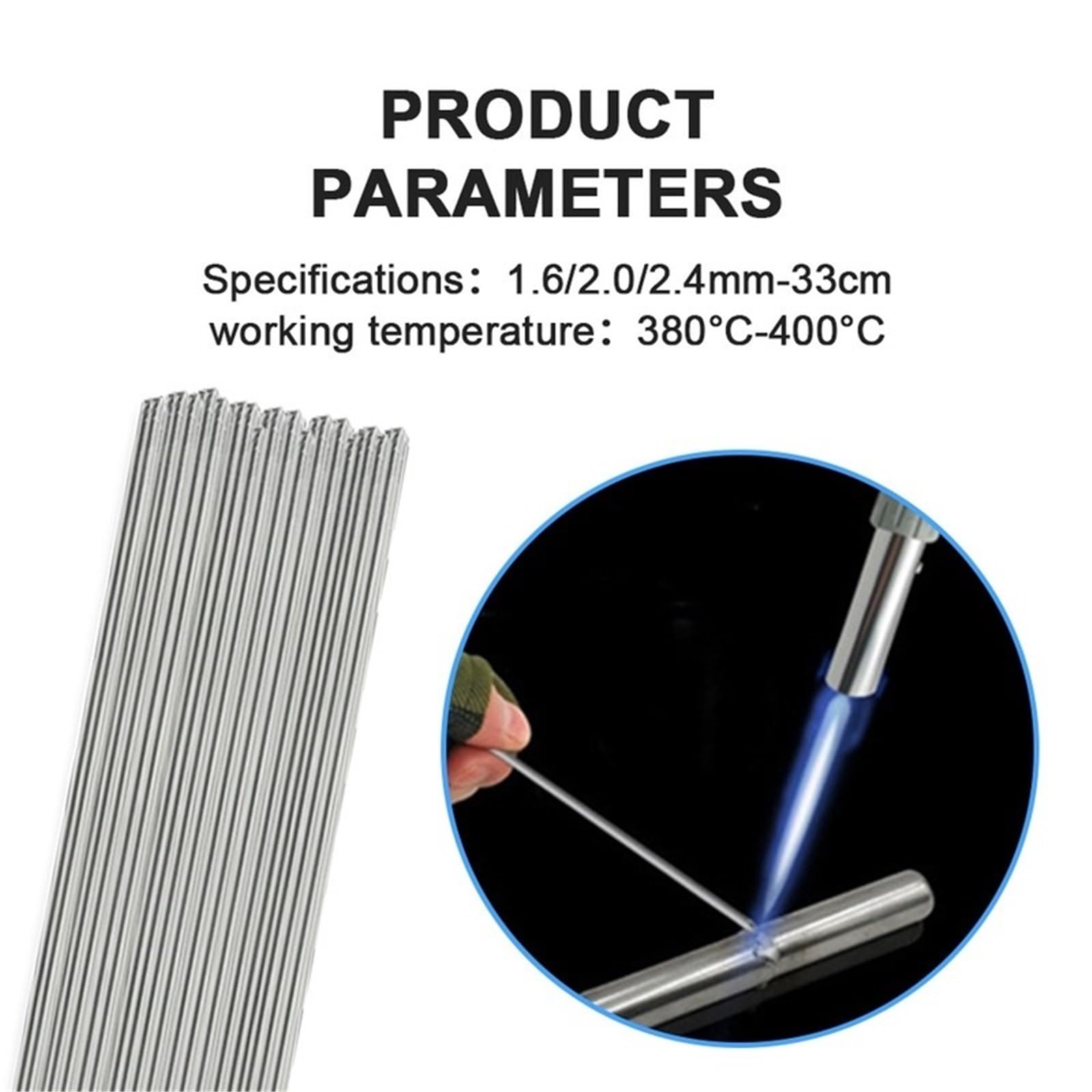 Aluminiowe pręty spawalnicze, 10 szt., niskotemperaturowe, łatwe topienie, aluminium, uniwersalne, srebrne, pręt spawalniczy, nie wymaga lutowania, proszkowy pręt spawalniczy (2,0 mm-33 cm