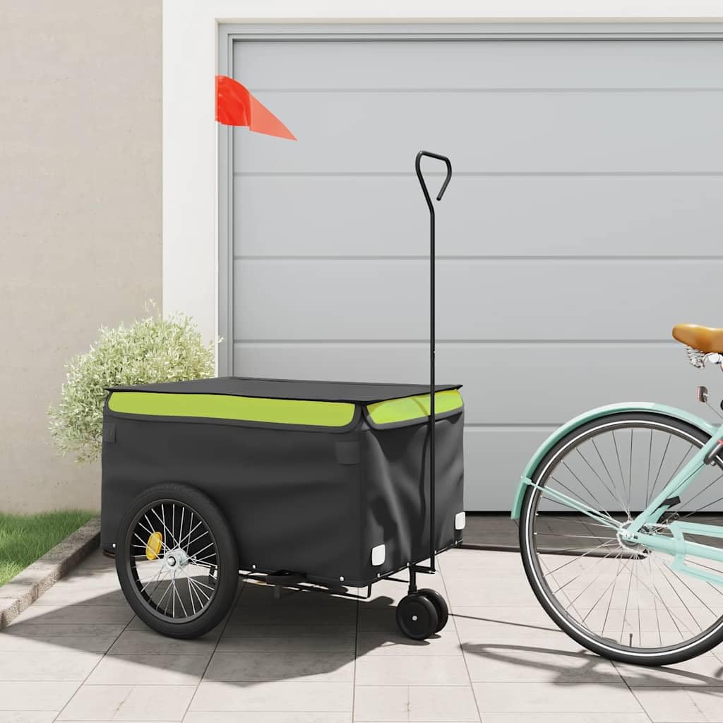 Mangloder Remorque de vélo en fer noir et bleu avec timon, drapeau de sécurité, espace de chargement 62 x 40 x 31 cm, pour le transport, le camping, les excursions en famille, les chiens et les