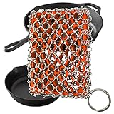 Cast Iron Cleaner Set, Premium 316l Stainless Steel Chainmail Scrubber with Silicone Insert for Cast...