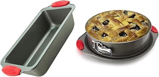 Boxiki Kitchen Premium Baking Set: Non-Stick Steel Banana Bread Loaf Pan & 10 Inch Springform Pan with Easy-Release, Easy-Clean Coating and Silicone Handles