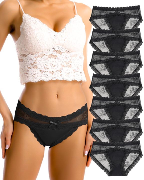 SECRET AROMA Bragas Sexy de Encaje para Mujer - Pack de 7 Hipster Transpirables, Ultra Cómodas Tallas S-XXL