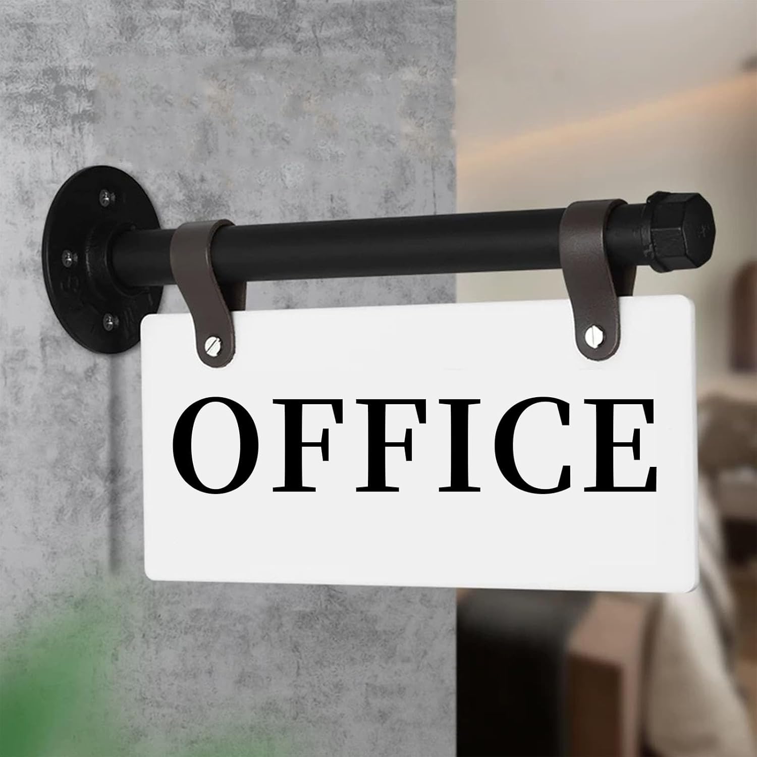 Office Sign for Door 11" x 6" Wall-Mounted Outdoor Double-Sided Office Plate Sign for Business Waterproof UV Printed Acrylic Plate with Metal Bracket (OFFICE - WHITE)