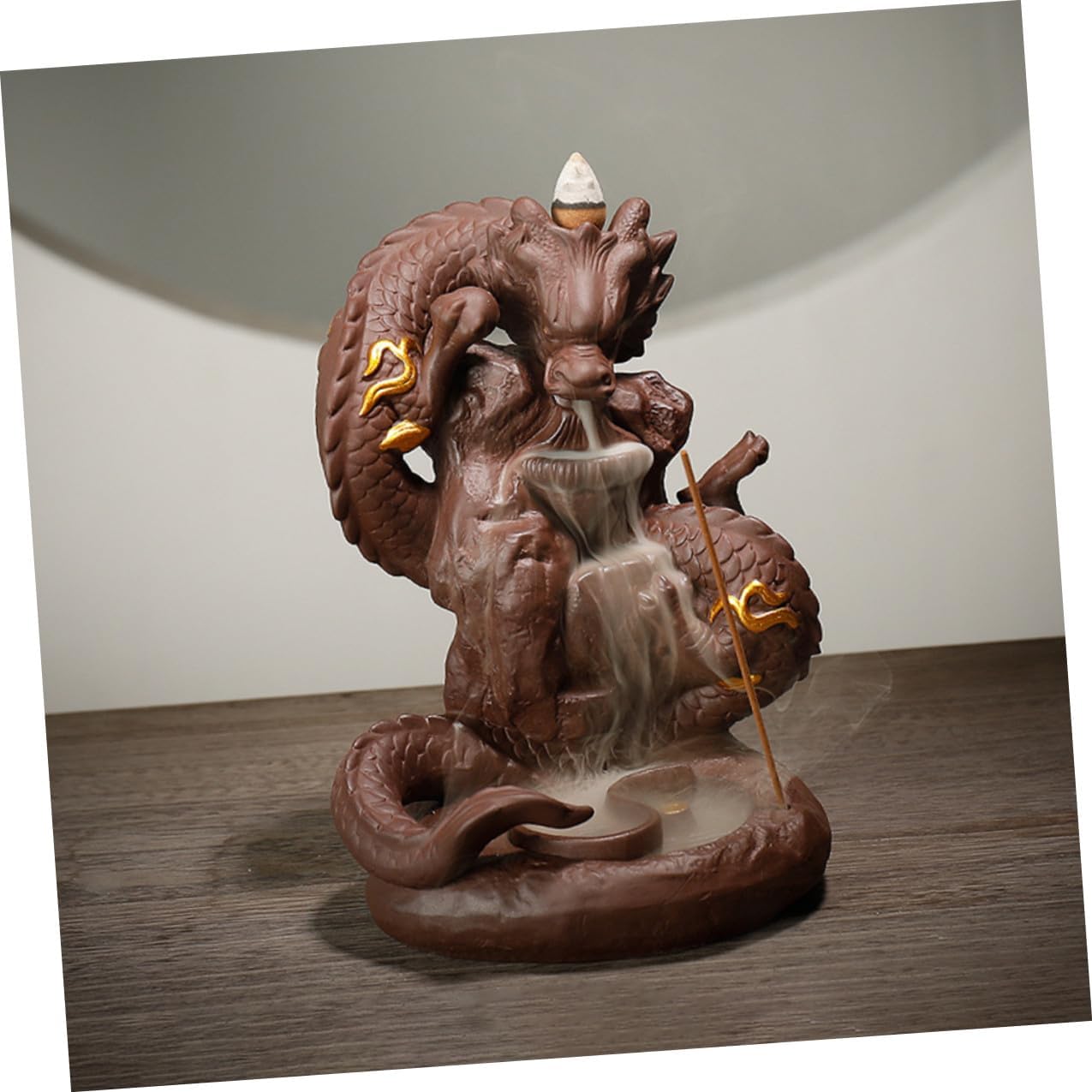 Backflow Incense Burner Purple Clay Dragon Figurine Cone Incense Holder for Office Desktop Home Fragrance Decoration