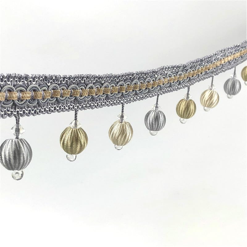 Garniture à franges à pompons, rideaux à franges en aluminium, 12 mètres de perles, garniture à pompons à boules, garnitures de rideaux, canapé, nappe, abat-jour, ruban décoratif artisanal, décorat