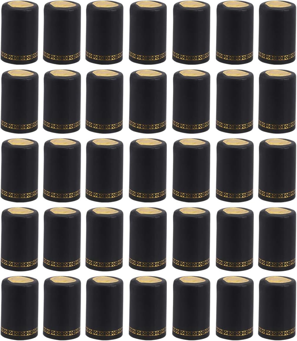 Niltracy Multicolor 100 Pcs Pvc Heat Shrink Capsules Wine Bottle Capsules Caps Wrap For Wine Cellars And Home Use (Black)