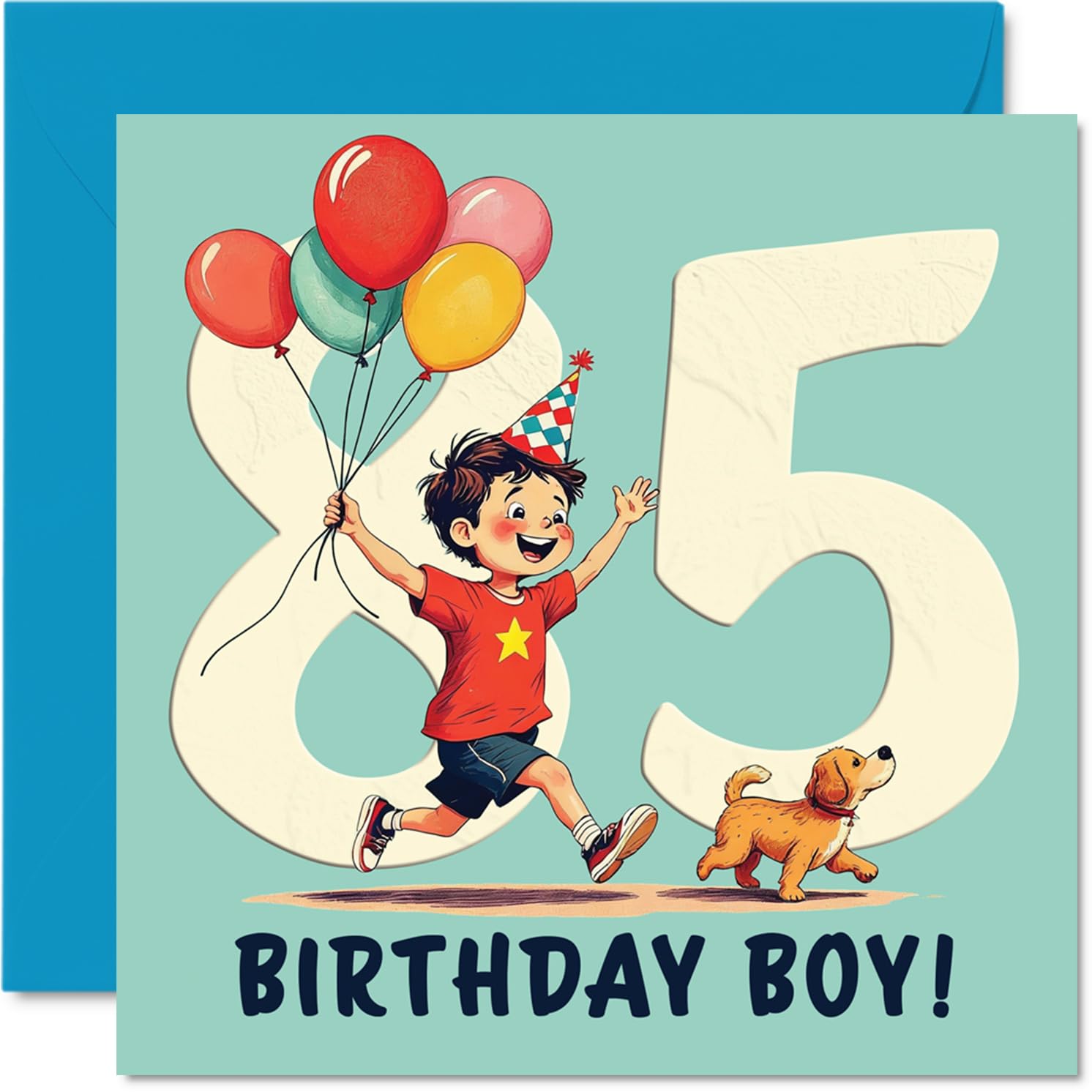 85th Birthday Cards for Men - Balloon Boy - Happy Birthday Card for 85 Year Old Man Husband Step Dad Dad Great Grandad, 145mm Bday Greeting Cards