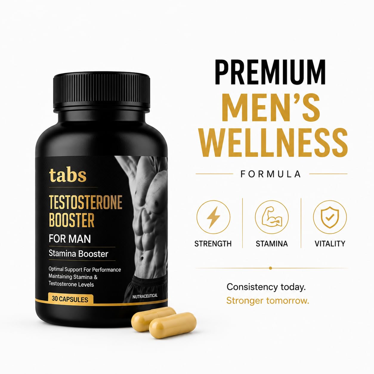 Tabs Testosterone Booster Capsules for Men | Ashwagandha, Gokshura, Safed Musli, Zinc, Vitamin D3 & L-Arginine | Daily Stamina, Strength & Vitality Support | 30 Capsules — Amazon image 6