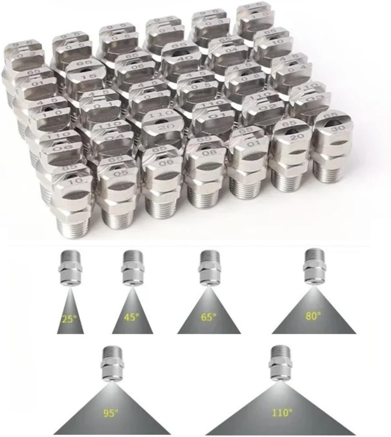 2pc 1/4 BSPT High Pressure Atomization Nozzle Set for Car Wash - 15 to 100mm Spray Head Options(40 Deg Spray angle-10 (Hole 2.0mm))