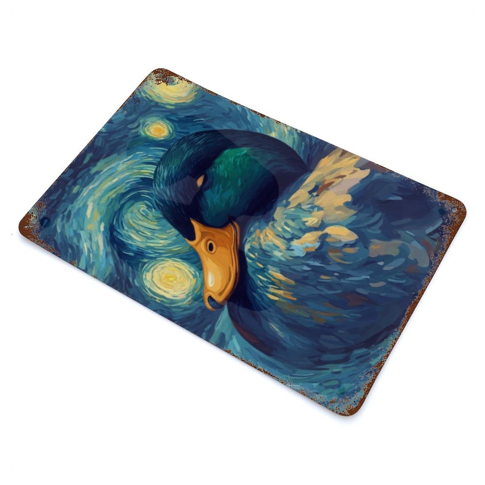 Retro Metal Sign with Starry Night Duck Design 11.8"x7.9", for Pub, Kitchen And Man Cave Decor, Rustic Home Decor