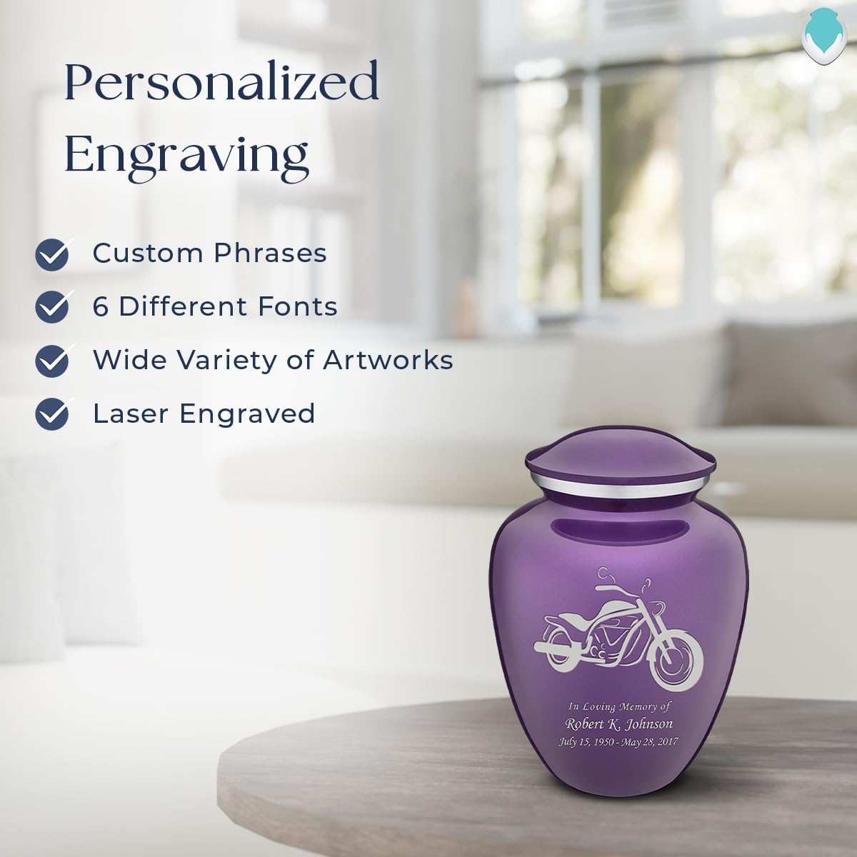 Geturns - Small Personalized Motorbike Cremation Urns for Human Ashes I Purple Funeral Urn for Men and Women I Holds up to 44 Cubic Inches