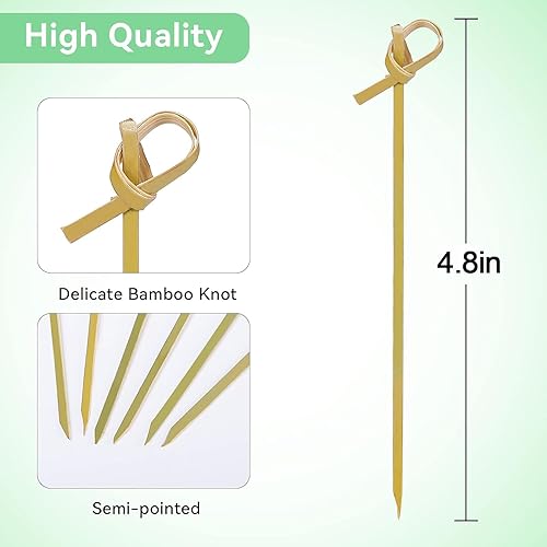 Miniatura 7 de 500 púas de cóctel de bambú, brochetas de alimentos biodegradables naturales de 4.8 pulgadas con nudo en bucle para aperitivos, Hors' D'oeuvre,
