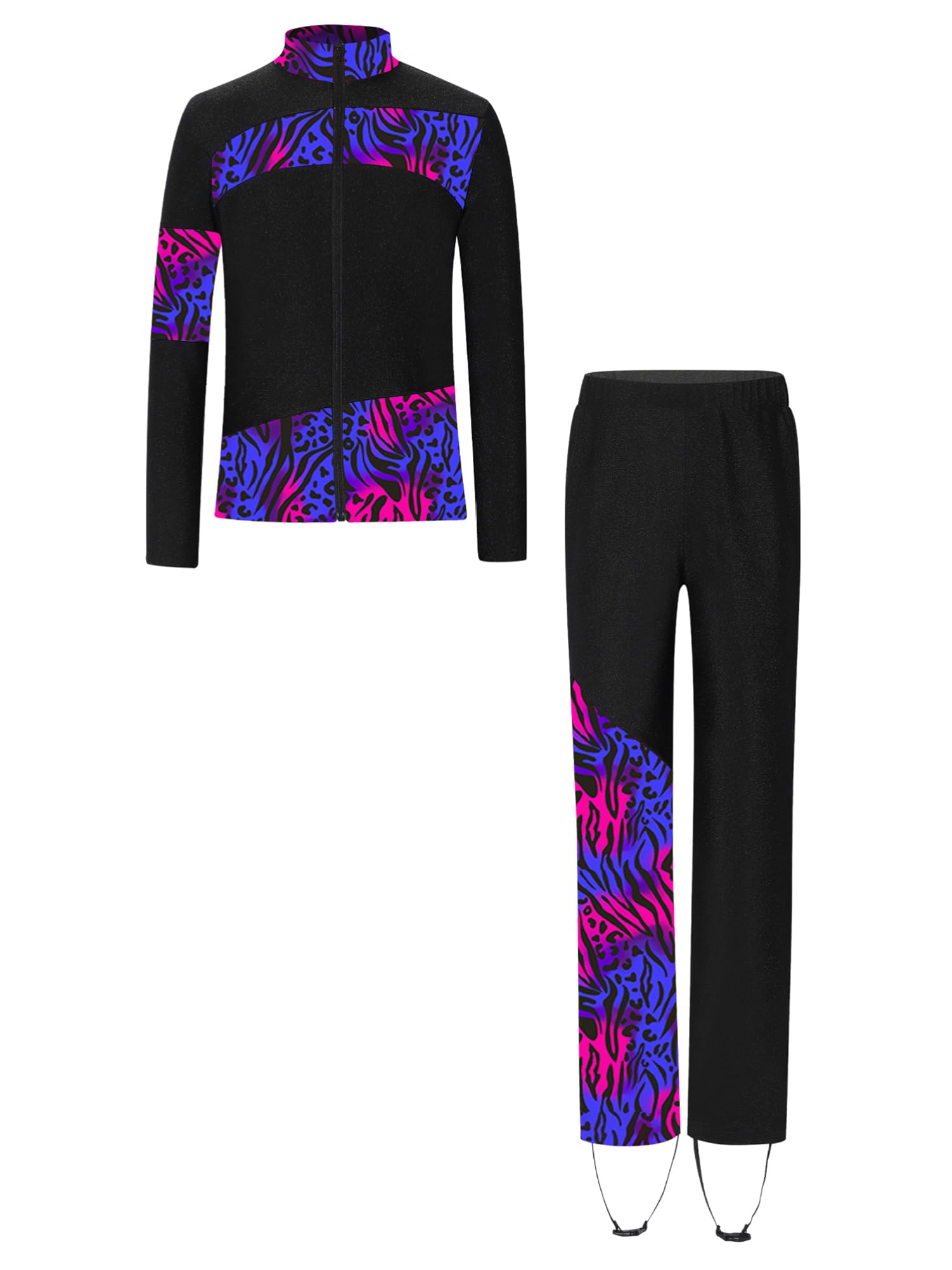 CHICTRY Coordinato da Bambina Ragazza 2 Pezzi Giacca Invernale Pullover con Zip + Pantaloni da Pattinaggio Artistico in Pile Tuta da Pattinaggio su Ghiaccio