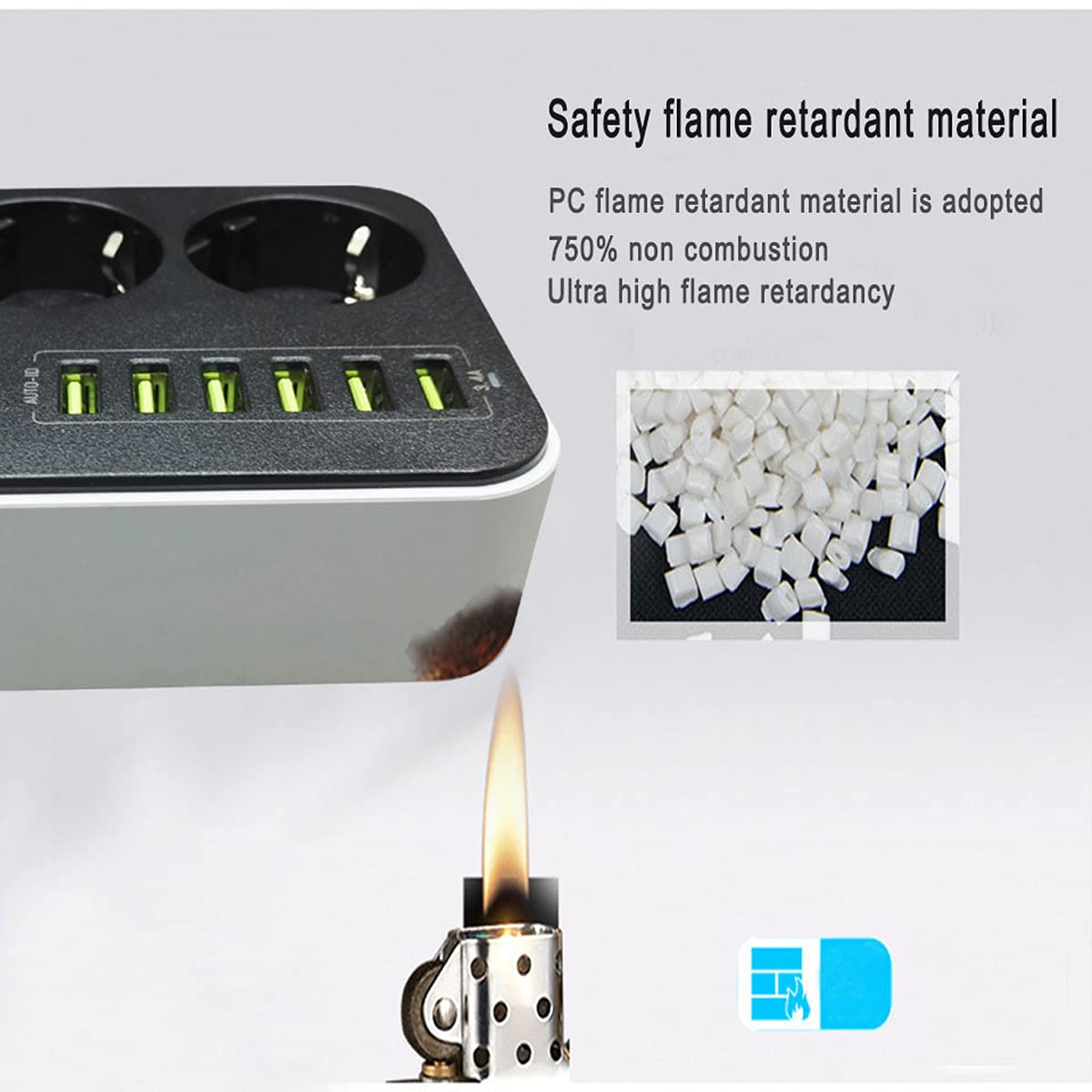 Multipresa, Multipresa Elettrica Con USB Ciabatta Con 3 Prese Elettriche E 6 Porte Di Carica USB Un Interruttore Di Controllo Con Protezione Da Sovraccorrente 2500W 17W 5V 3.4A Cavo 1.6M, Nero-Grigio