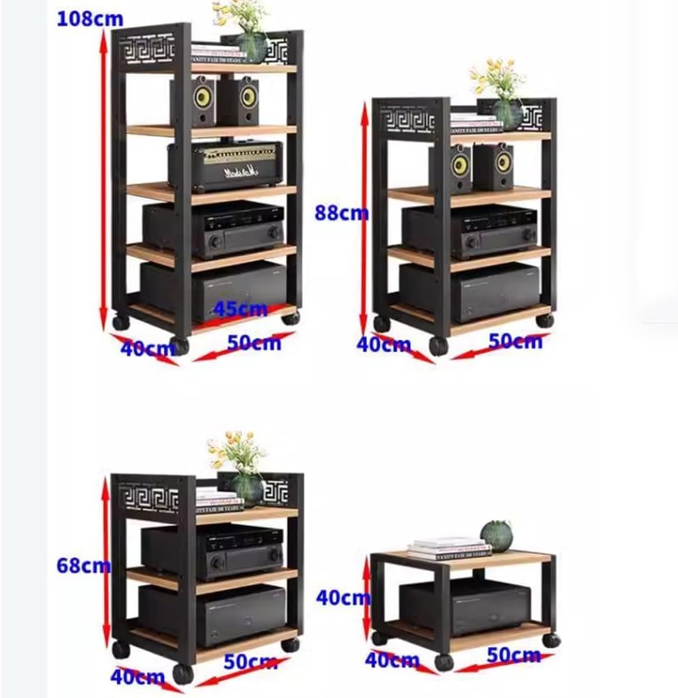 Szafka stereo AV, stojak na multimedia, wielopoziomowy stojak audio, stojąca wieża audio, stojak na odtwarzacz CD, regulowana, narożna, HiFi, rozmiar: 4 poziomy, kolor: czarny