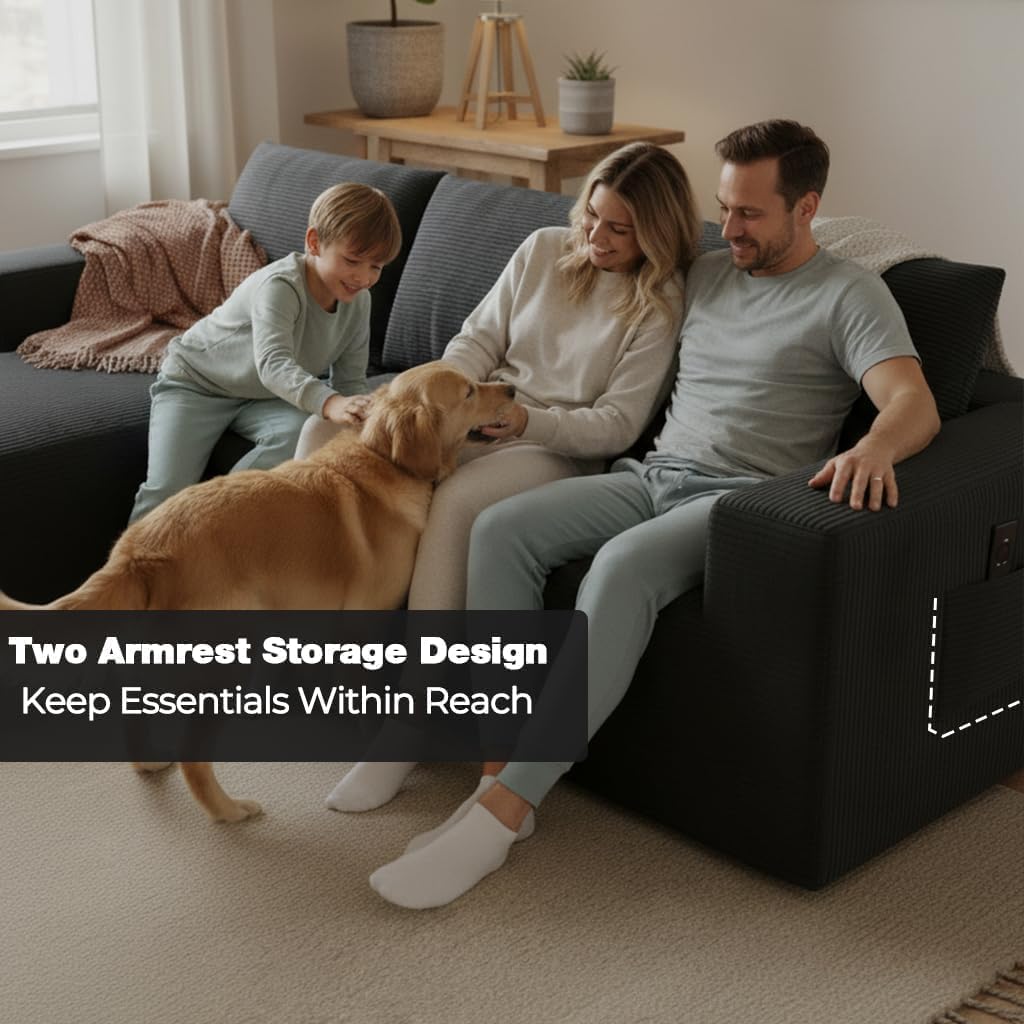 Boneless 2 in 1 Cloud Modular Sectional Sofa,108" Living Room Modern Minimalist L-Shape Couch with Deep Seat Chaise,No Assembly Required (1/Black, 2 Seater+Left Facing Chaise(2in1))