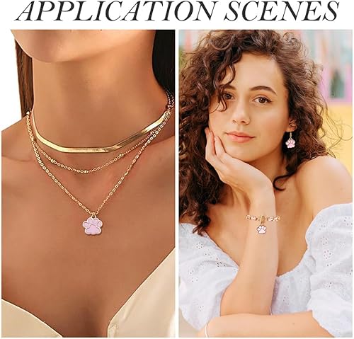 Miniatura 7 de Abalorio esmaltado con estampado de pata de perro y gato con purpurina en polvo de aleación de esmalte de gato y perro, dijes para llavero, joyería