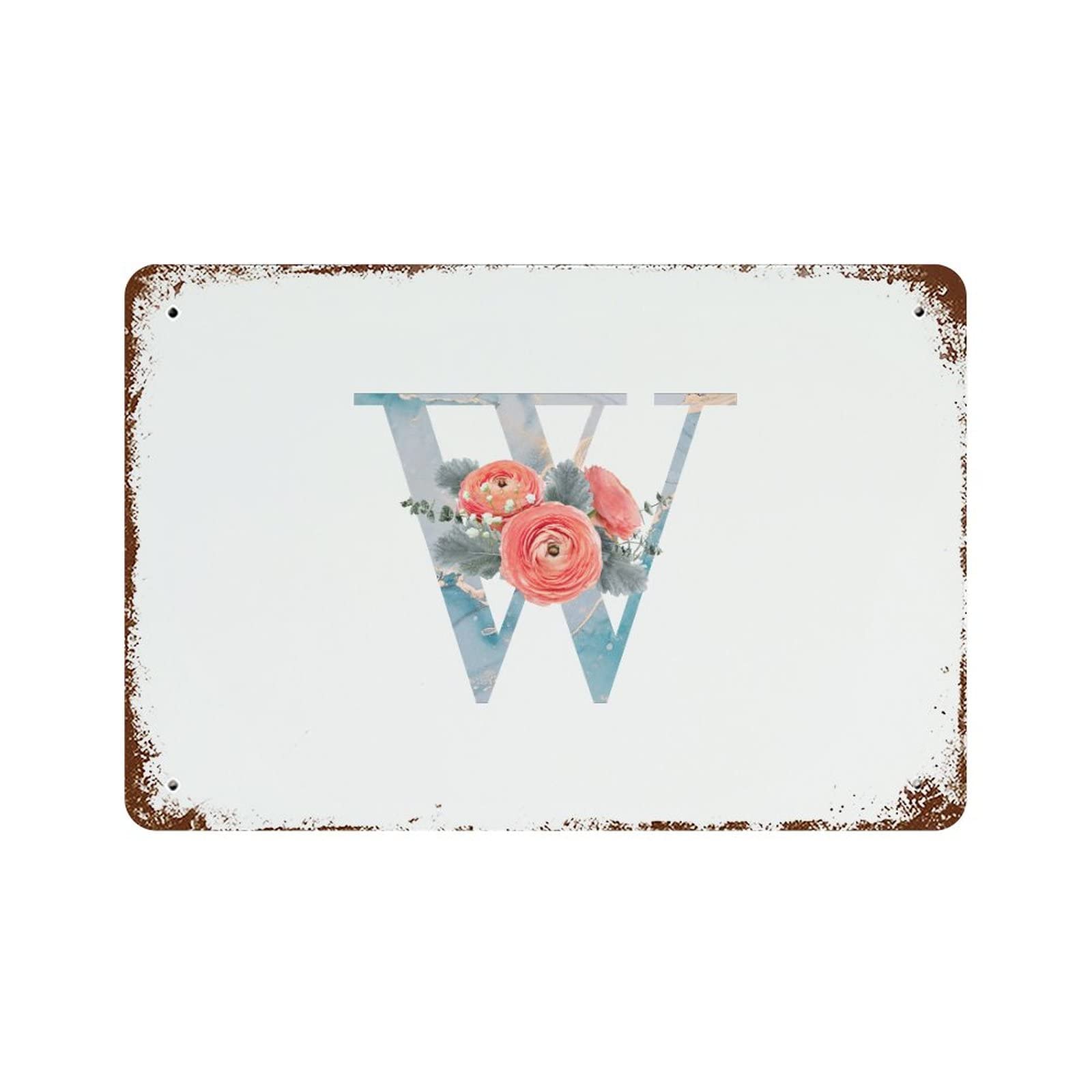 Panneau en métal monogramme floral bleu et rouge de style ferme 30 cm