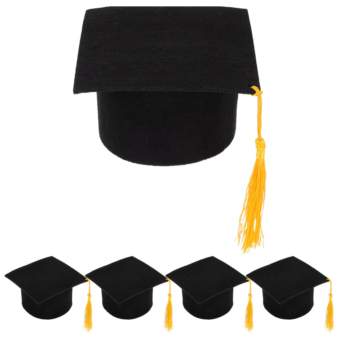 Cabilock 5Pcs Mini Felt Graduation Caps, Small Mortarboard Hats with Yellow Tassels and Straps, Graduation Party Photo Props for Pets, Plush Toys, Dolls, Table Decor and Celebration Displays