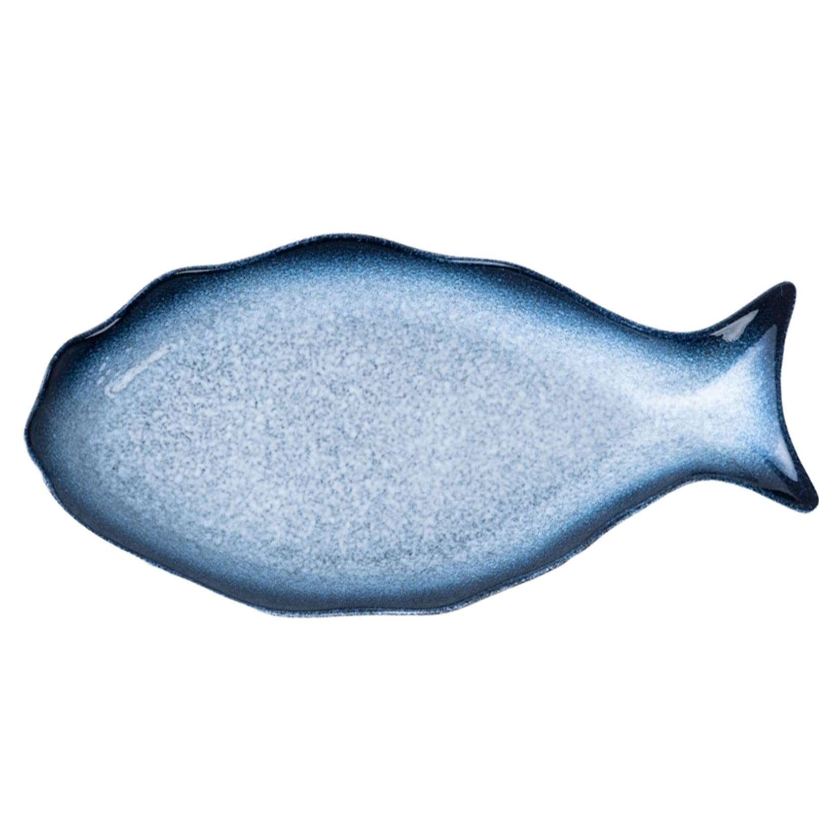 Plat à poisson en céramique bleu de 30 cm, une vaisselle fine en forme de poisson sculpté