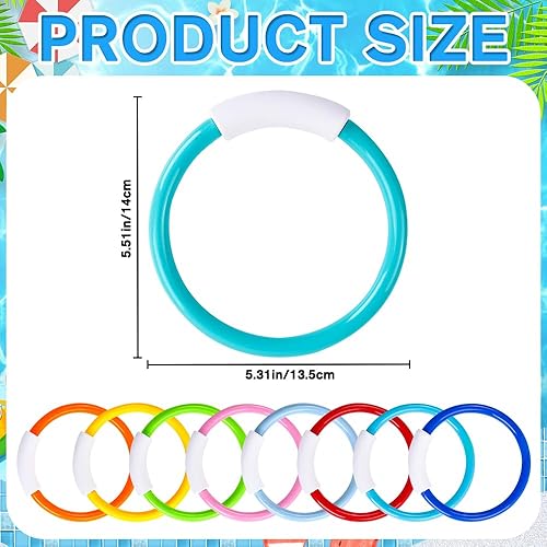 Vista 2 de 8 piezas de juguetes de natación de buceo en la piscina, coloridos juguetes de entrenamiento subacuático hundimiento lanzando anillos de buceo