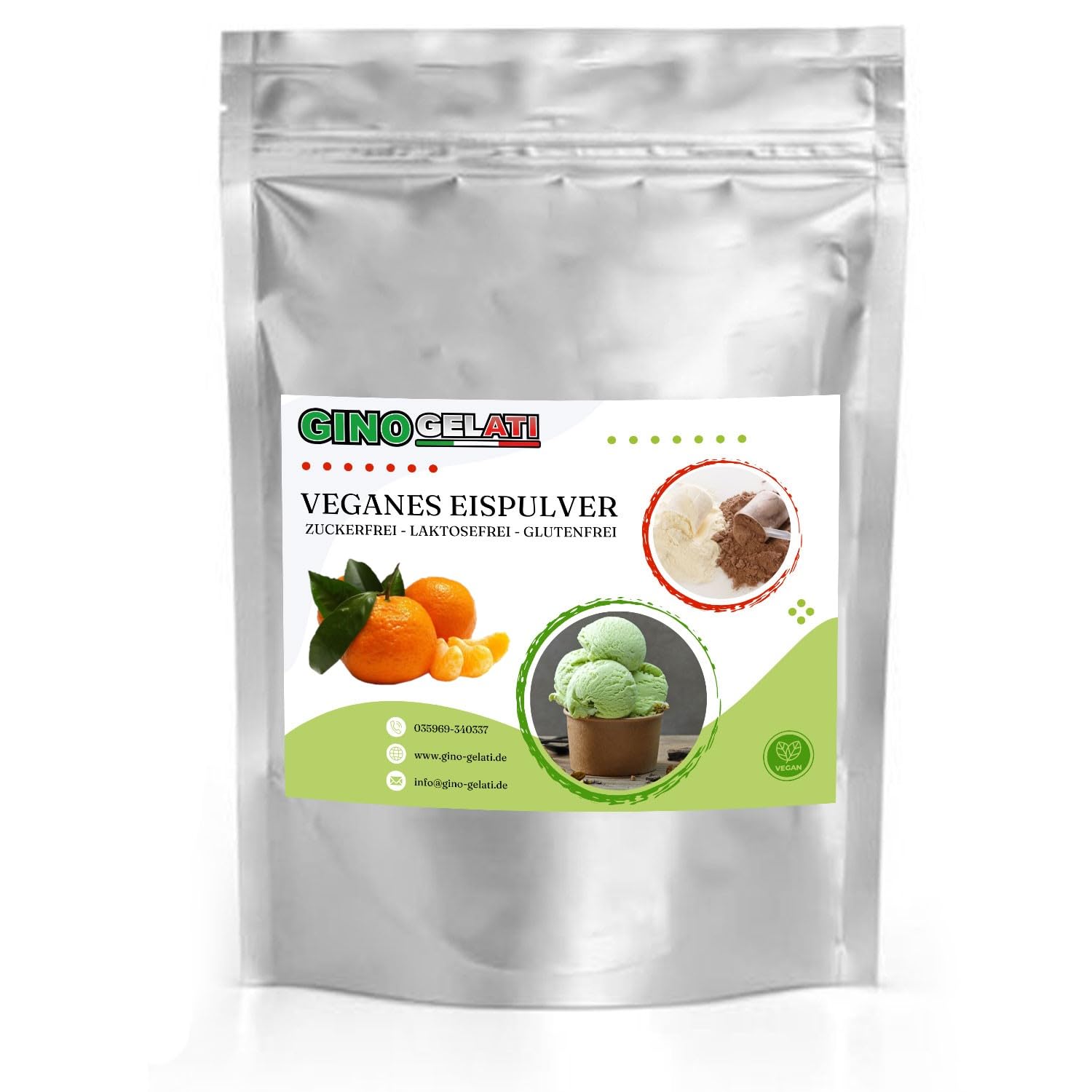 Gino Gelati Joghurt Veganes Eis Pulver Zucker-, laktosefrei, schnelle und einfache Zubereitung, mit natürlichem Aroma, Eispulver für Veganer geeignet, GMO-Frei (10 Kg, Joghurt Mandarine)