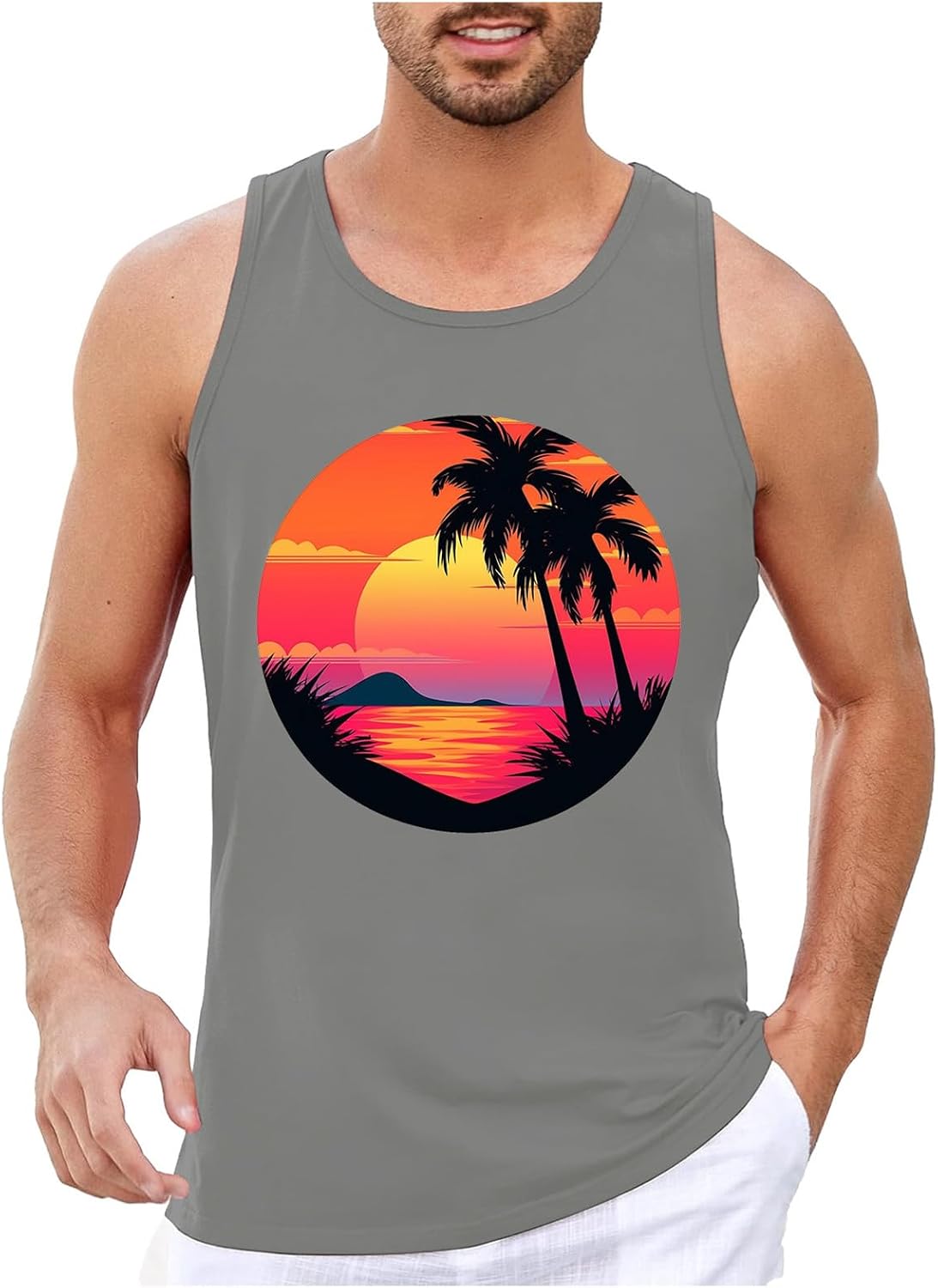 Men's Tank Tops Summer Beach Vacation Sleeveless Vest 3D Printed Hawaii Style for Active