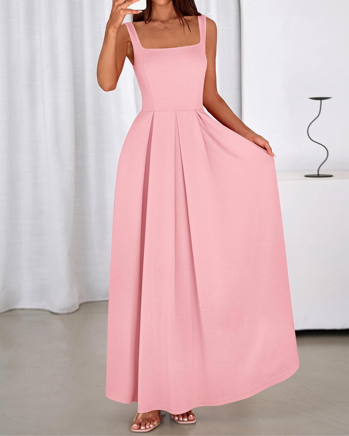 BTFBM Women Summer Square Neck Maxi Dress Spring 2026 Elegant Classy Sleeveless Formal Wedding Guest Cocktail Dresses - Image 8