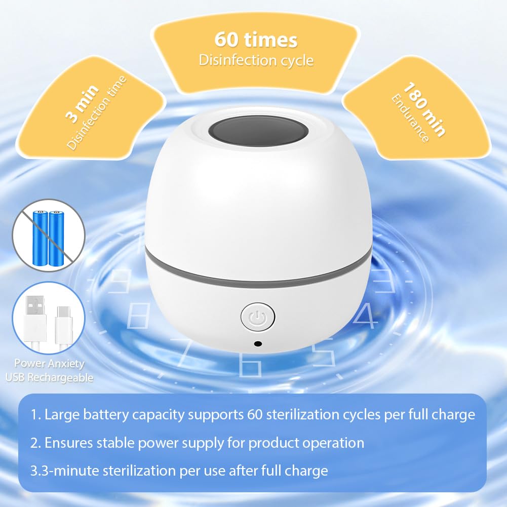 HOTUT Stérilisateur de Sucette Portable, Pacificateur Stérilisateur UV, Boîte Désinfectante à Sucettes, Élimine 99% des Germes, Boîte de Stérilisation UV, Rechargeable Type-C(Petit)