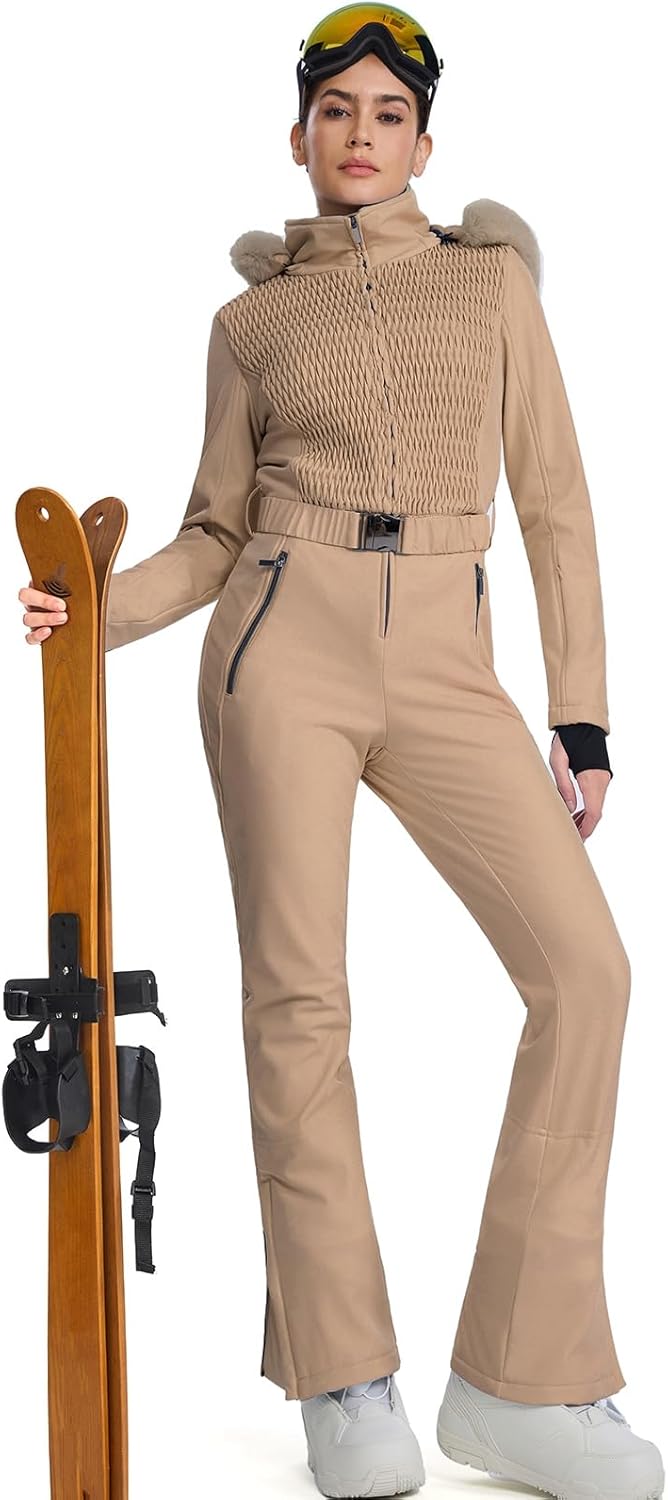 HOTIAN Women's One Piece Snowsuit, Waterproof Insulated Ski Jumpsuit with Faux Fur Collar for Skiing & Snowboarding - Image 2