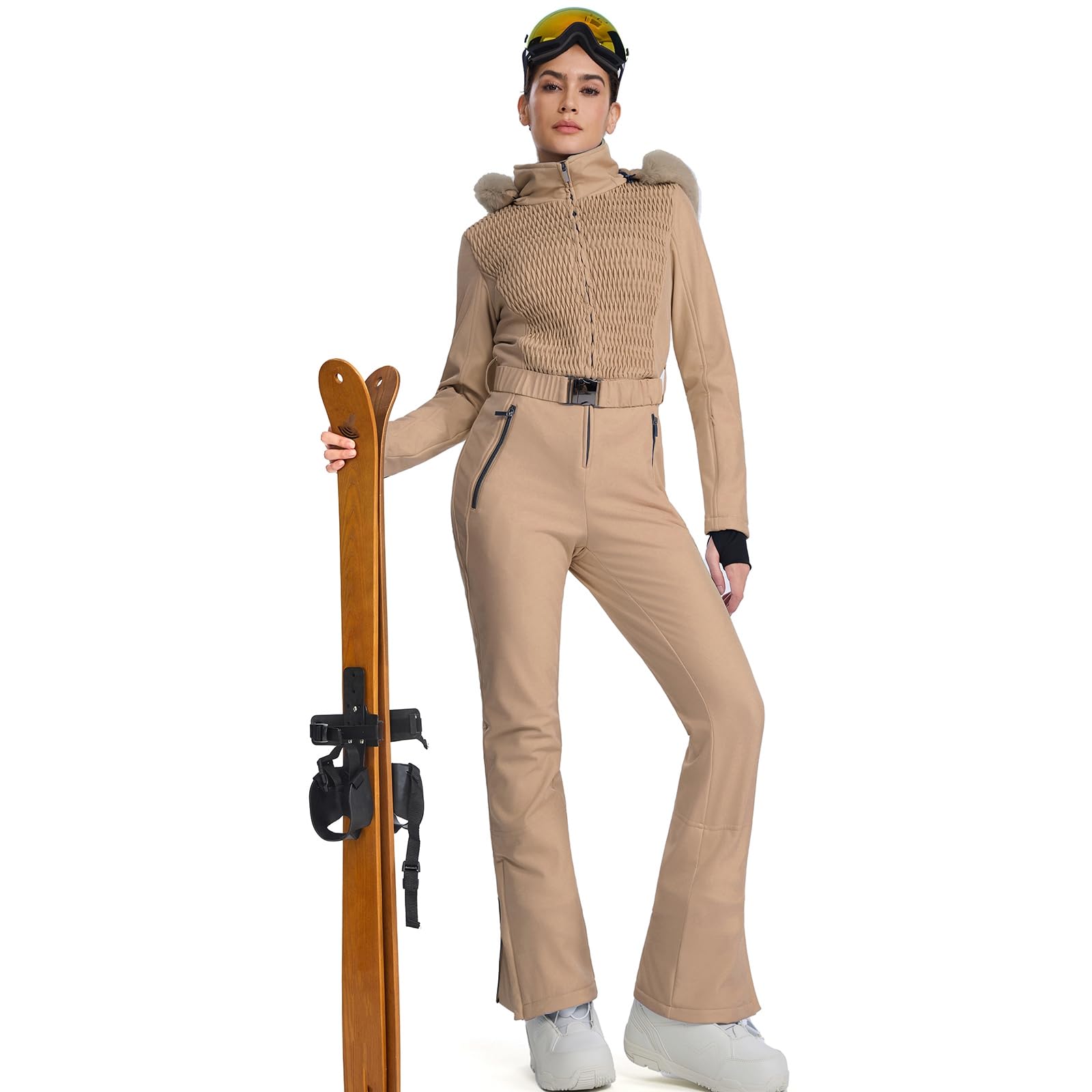 HOTIAN Traje de esquí de una pieza para mujer, impermeable, resistente al viento, traje de nieve para mujer, traje de invierno, cálido, snowboard, con capucha