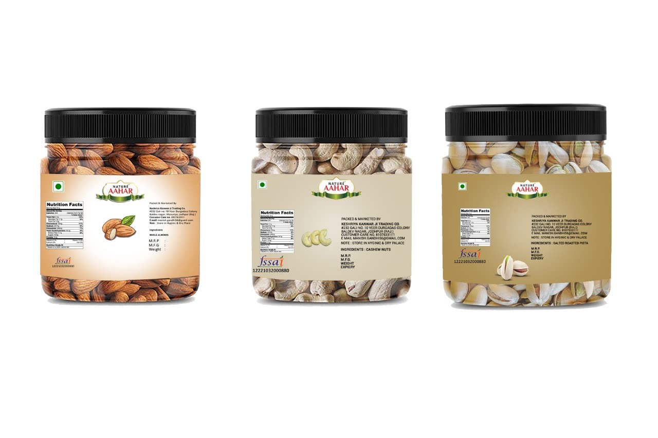 Nature Aahar Dry Fruits Combo Pack of 3 Kaju Almond Pistachios Healthy