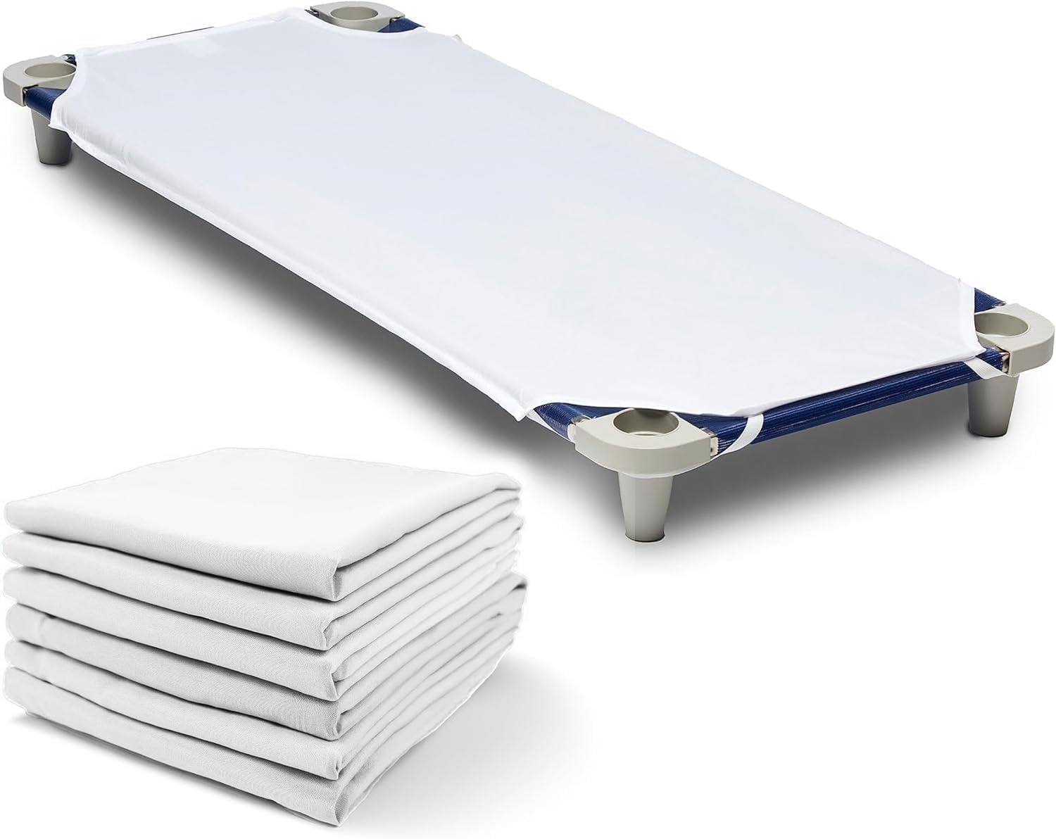 Rollee Pollee White Microfiber Cot Sheets - Super Soft & Durable with Elastic Loops - Ideal for Preschool & Daycare Naptime Bedding - Toddler Size 23" x 42" 6-Pack