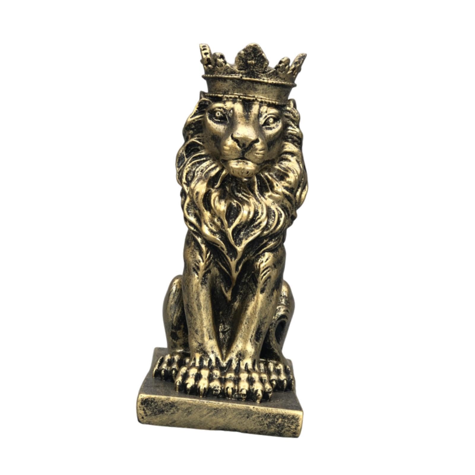 PIXZCSA Artful Lion With Crown Statue Sculpture Unique Elegant Tabletop Decor Handcrafted Gift For Any Occasion Animal Lion With Crown Statue Sculptures Decor, Bronze Color, 6.3x9x14.5cm