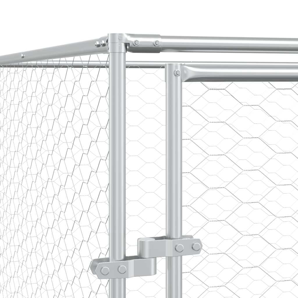 Perrera para perros de acero galvanizado para exteriores, 6 x 6 x 2 m, con puerta con cierre, recinto de metal estable para perros, cachorros, animales pequeños, salida segura y protección