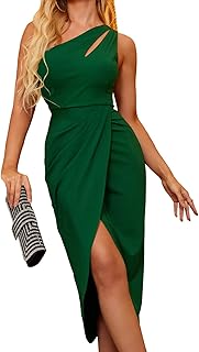 One Shoulder Formal Dress Ruched Cocktail Party Midi Dresses