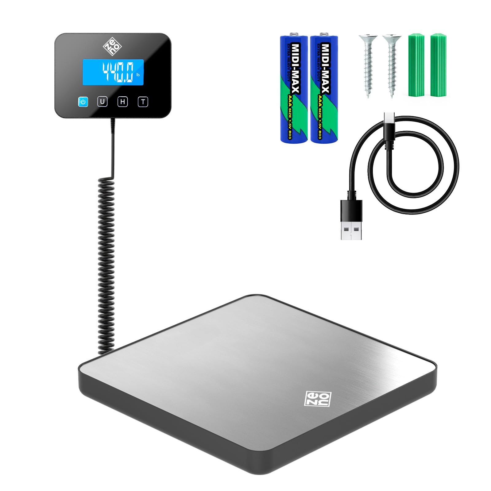Parcel Scales - 200 kg/10 g - Heavy-Duty & High Accurate Digital Postal Scale with Hold/Tare Function - Perfect for Packages, Luggage, Industrial Use - Battery & Cable Included - Silver
