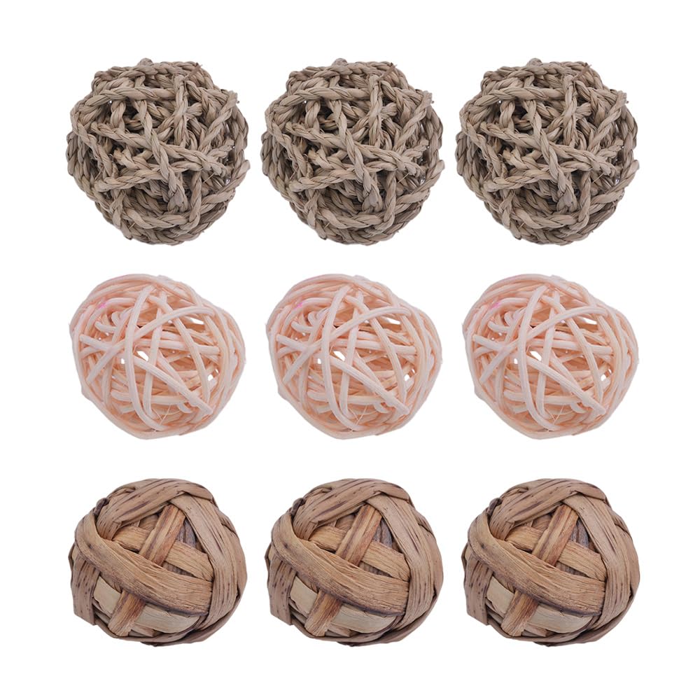 ZONADAH 9 Pcs Rabbit Chew Ball Hay Grass Pet Balls Small Animal Natural Timothy Grass Molar Balls for Chinchilla Guinea Pig Rats Rabbits Hamster Gerbil Degu Bunny