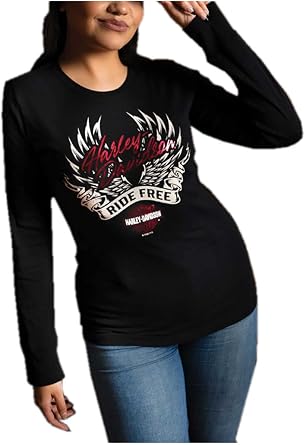 Harley-Davidson Women's Foiled Wings Vibe Long Sleeve Cotton Shirt - Black
