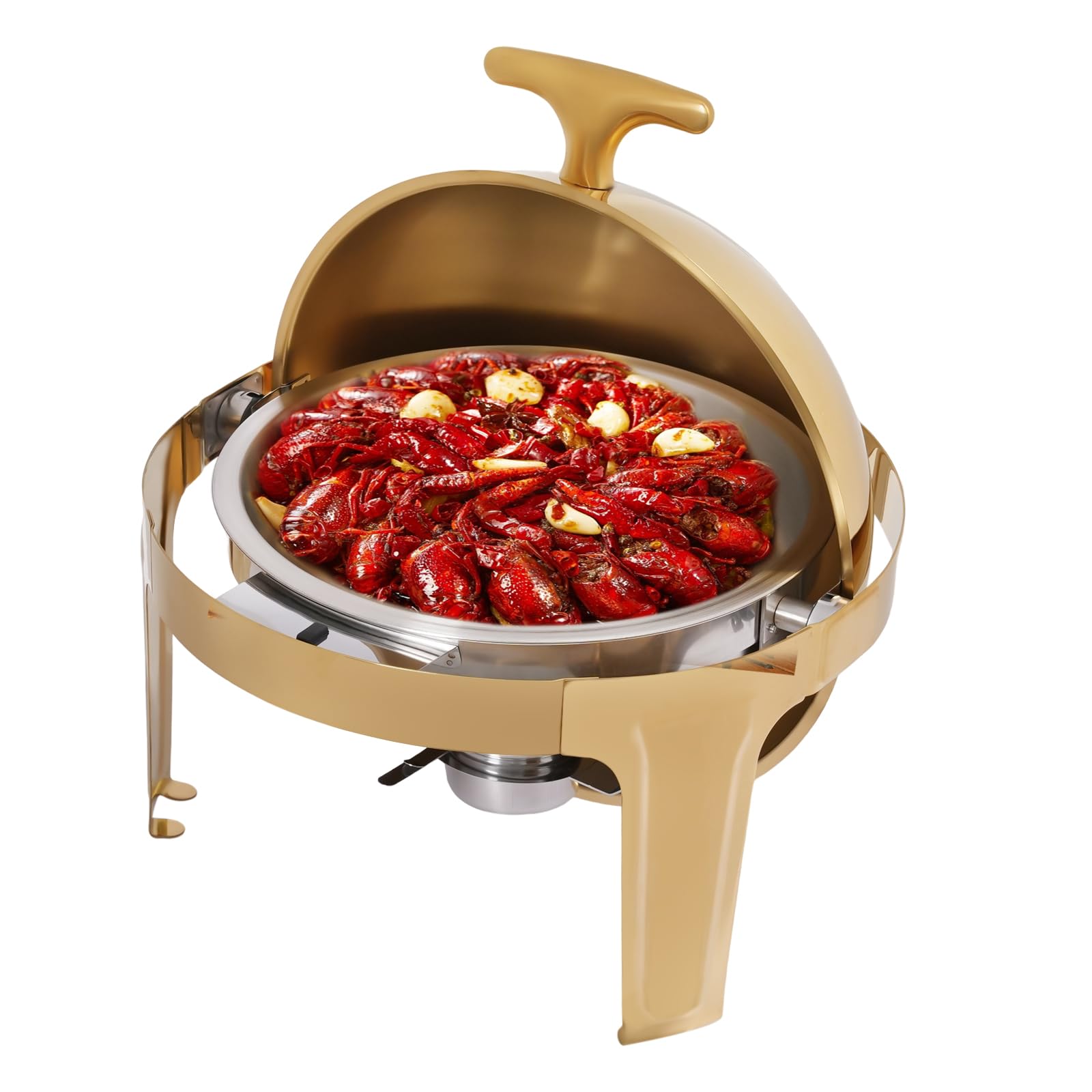 Juego de calentador redondo para buffet con tapa, sartén de vidrio para alimentos, bandeja de agua y soportes de combustible para eventos de catering