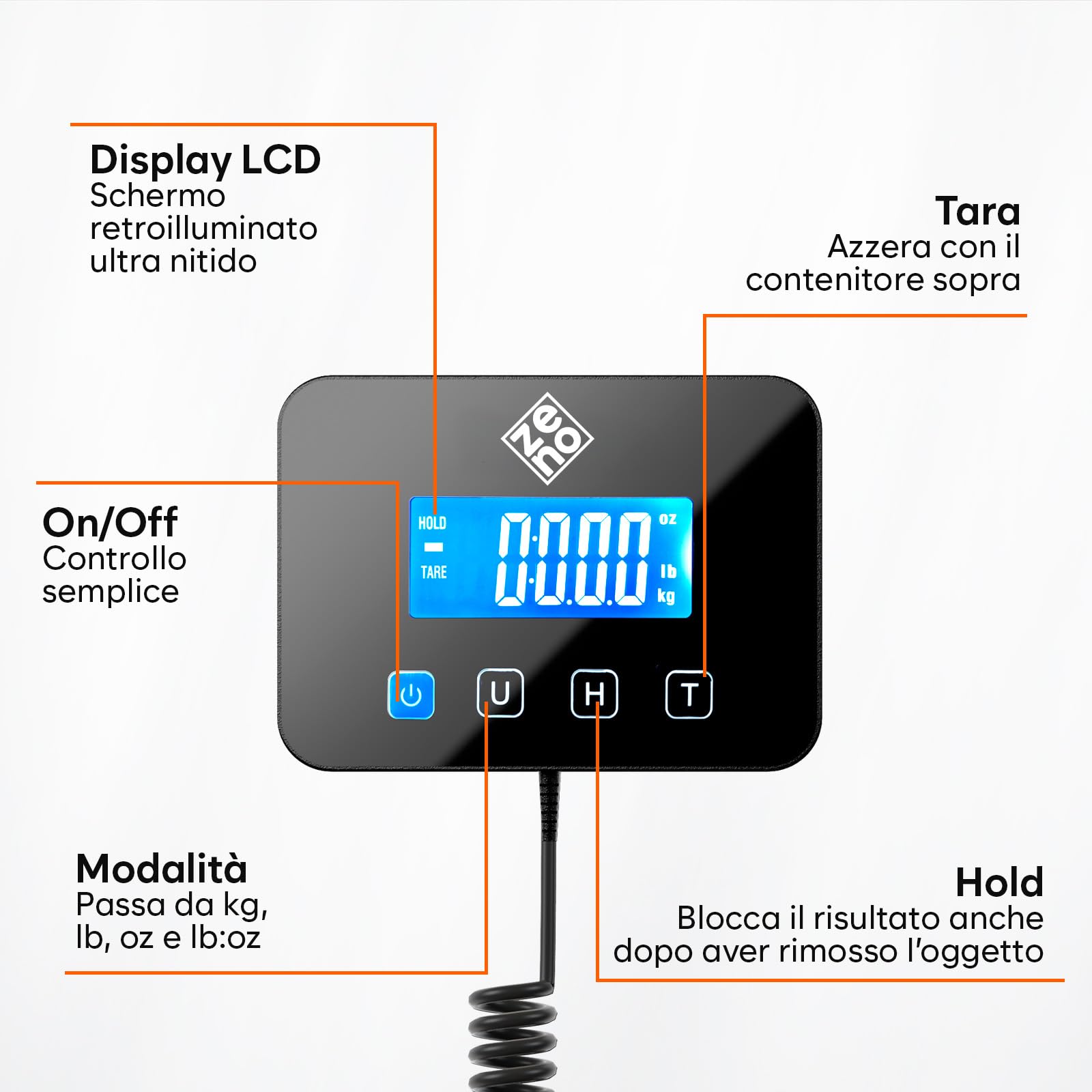Bilancia Professionale 200 kg/10 g Pesa Pacchi Alta Precisione Funzione Hold Tara Argento